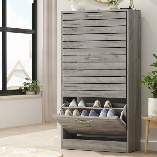 Shoe Cabinet with Flip Drawer for Entryway Rack Storage Organizer - - 36307258