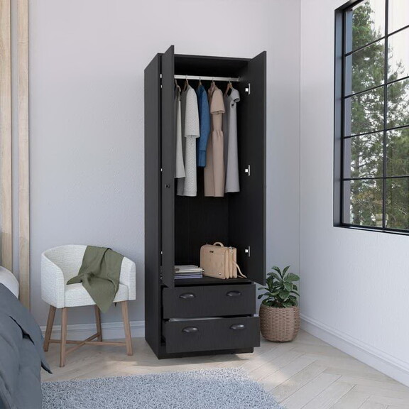 Bonaire Armoire with 2 Drawers and 2 Doors  Black ...