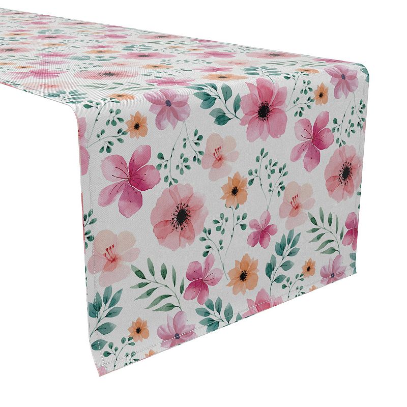 Table Runner， 100% Cotton， 16x72， Blossoms of  Watercolor Flowers