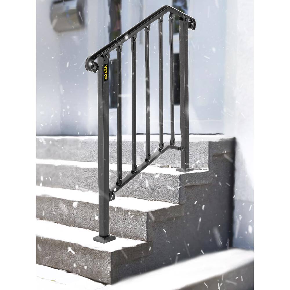 VEVOR 2 ft. Handrails for Outdoor Steps Fit 2 or 3 Steps Outdoor Stair Railing Wrought Iron Handrail with baluster Black LTFS2H3BHSTL00001V0