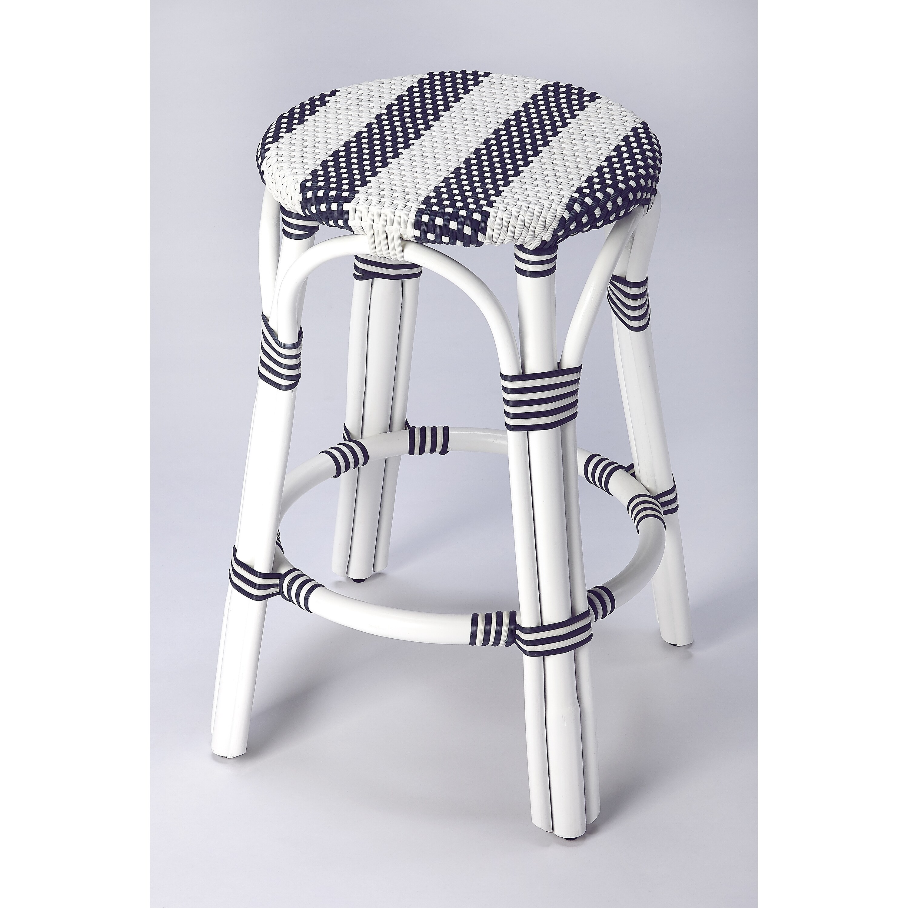 Butler Tobias Blue and White Rattan Counter Stool