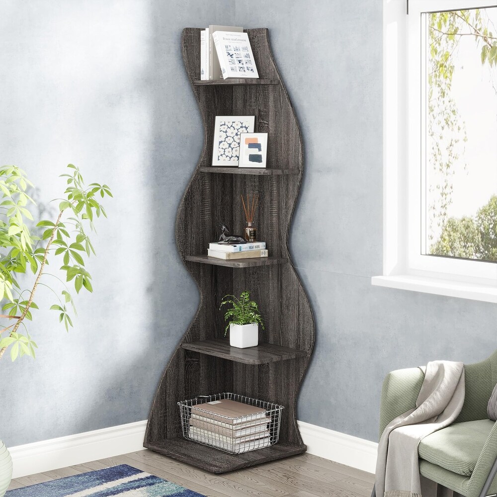 Corner Shelf Bookcase Bookshelf with Unique Shape for Living Room  Home Office