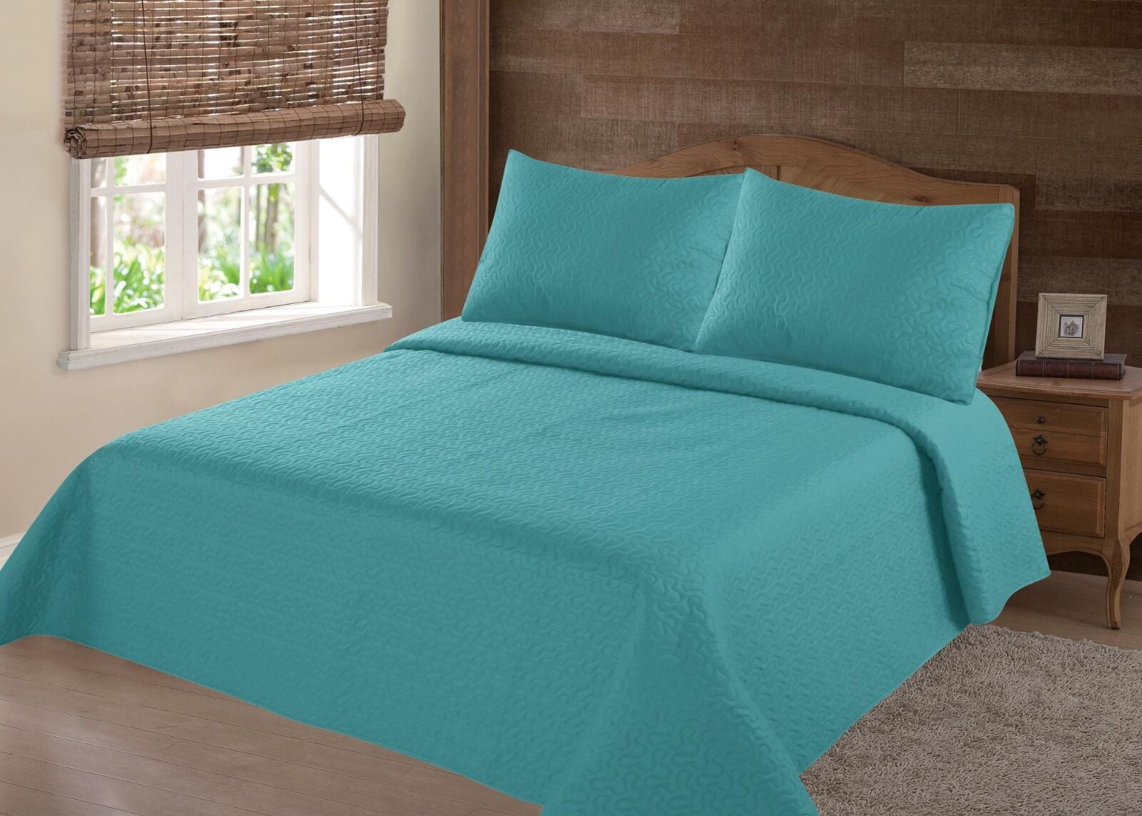 CLOSEOUT SALE!! WARM QUILT SET MIDWEST NENA TURQUOISE SOLID BEDDING BEDSPREAD COVERLET PILLOW CASES INCLUDES QUEEN 1 QUILT SIZE: 86