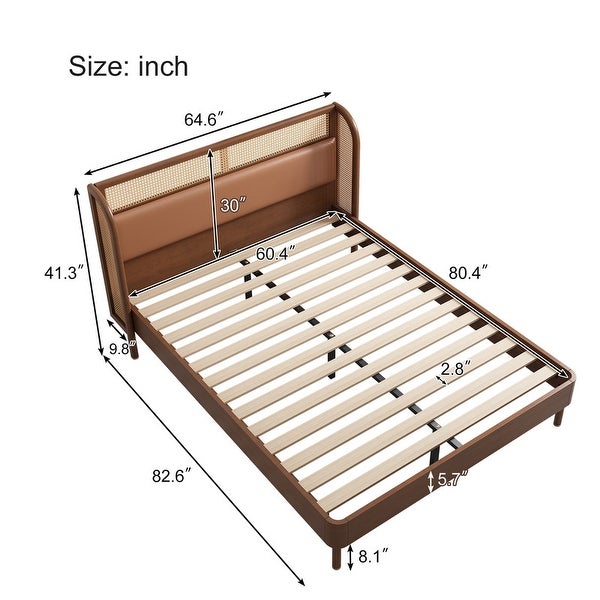 3-Piece Queen Bedroom Sets w/Rattan Platform Bed， Nightstand and Chest - - 37927426