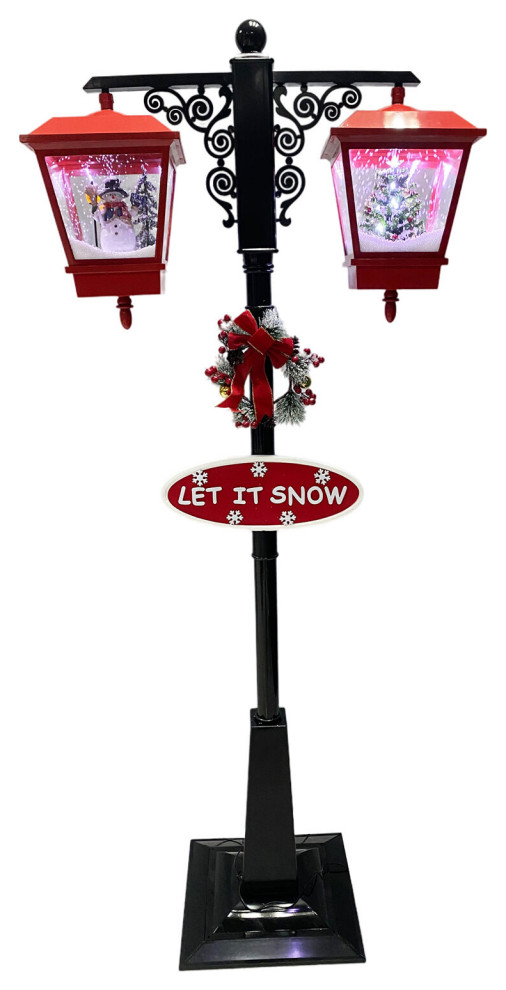 Let It Snow Series 74 quotDual Lantern Street Lamp w Snowman  Tree   Contemporary   Post Lights   by Almo Fulfillment Services  Houzz