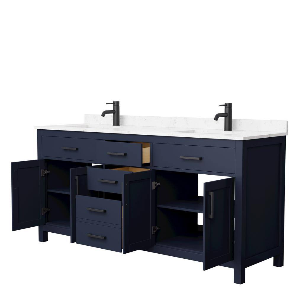 Wyndham Collection Beckett 72 in. W x 22 in. D x 35 in. H Double Sink Bathroom Vanity in Dark Blue with Carrara Cultured Marble Top WCG242472DBBCCUNSMXX