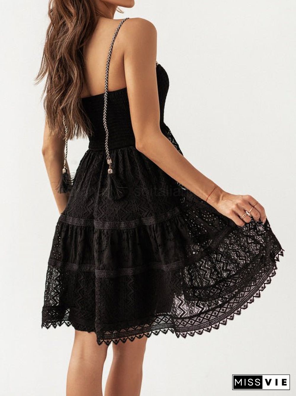 Women'S Dresses Sling Lace Panel Sleeveless Mini Dress