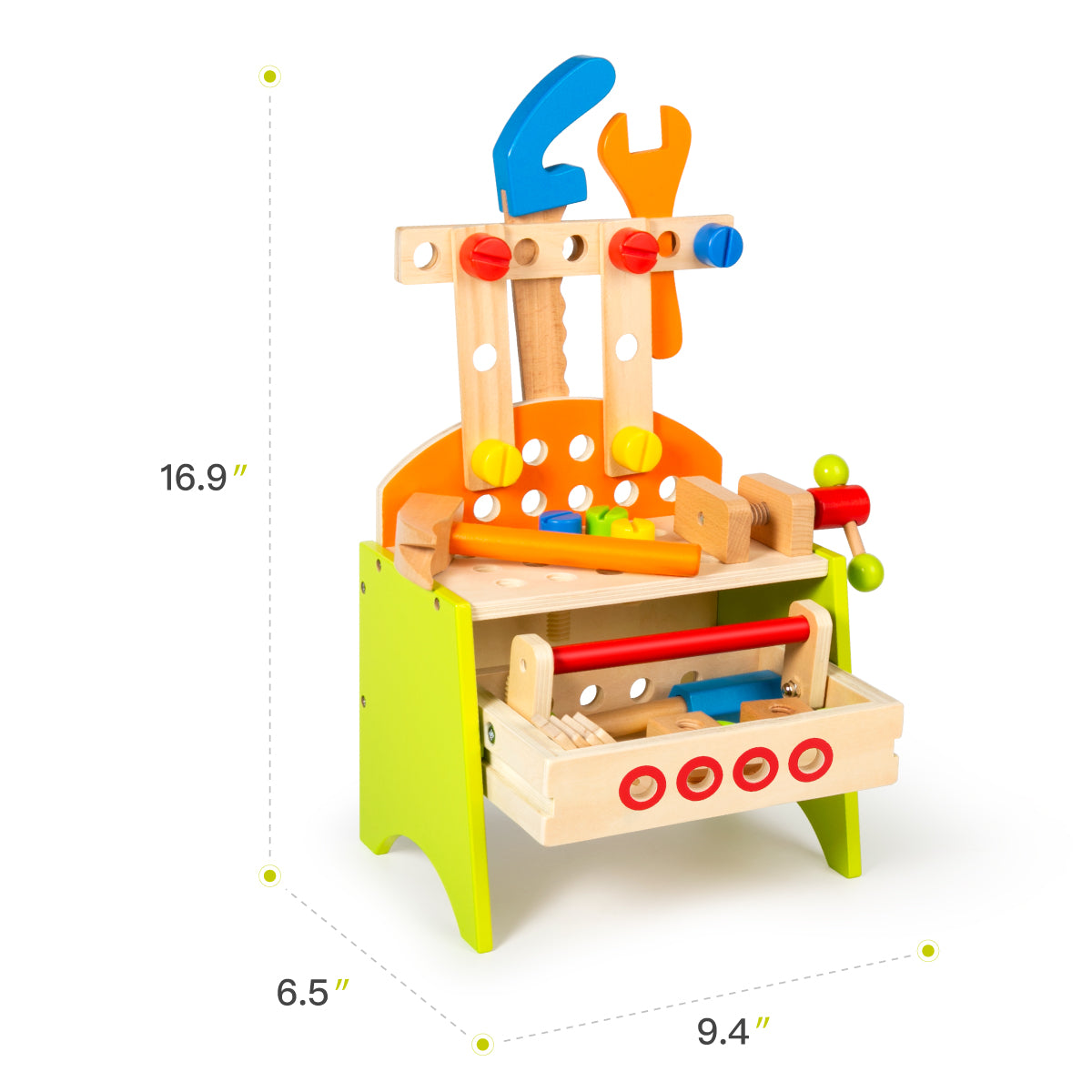 Tool Bench Workbench Toy for Boys Girls， Toddler Bench Workshop Set， Wooden Toys Building Tools with Toolbox Activity Table for Kids Toddlers