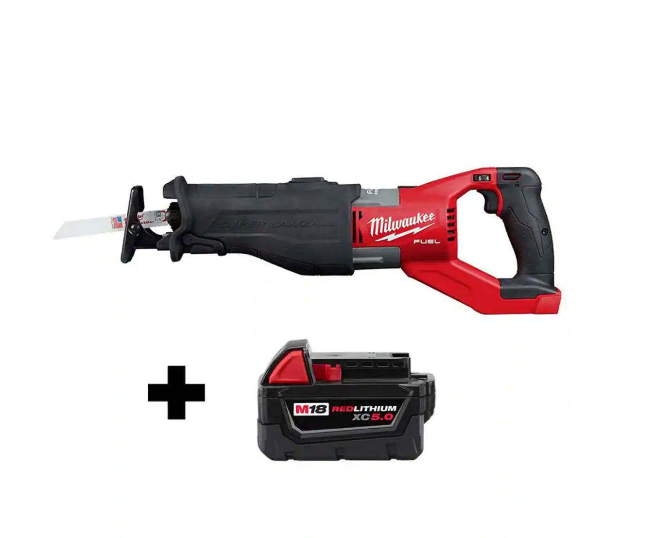 Milwaukee 2722-20-48-11-1850 M18 FUEL 18V Lithium-Ion Brushless Cordless SUPER SAWZALL Orbital Reciprocating Saw with M18 5.0 Ah Battery