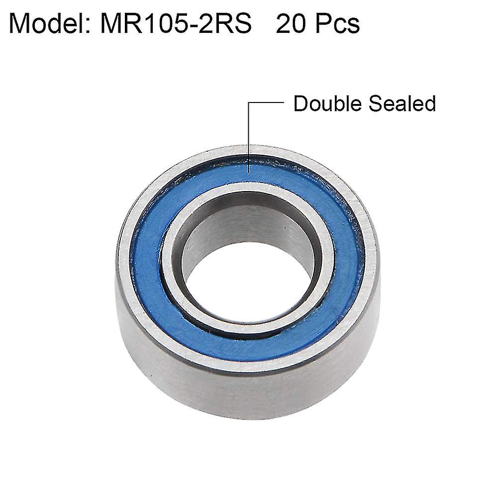 20pcs Mr105-2rs 5x10x4mm Ball Bearing Steel Double-shielded Miniature Ball Bearings，blue