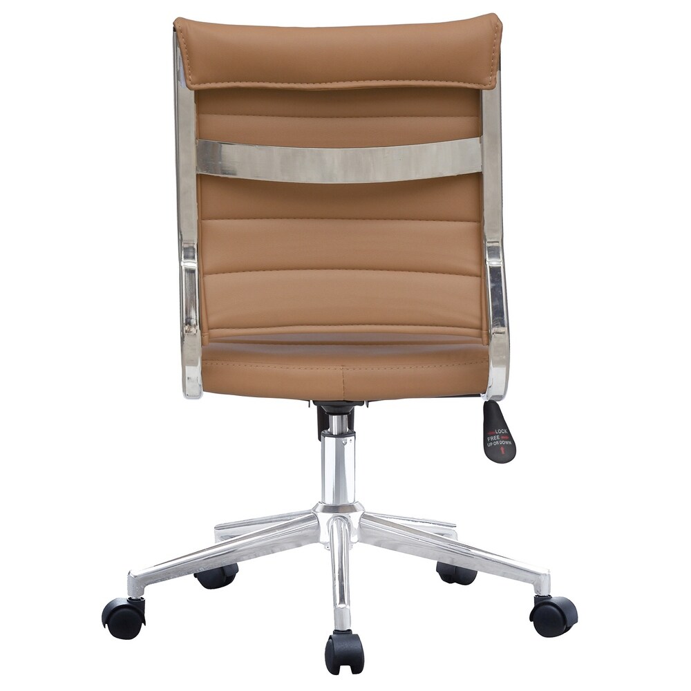 Ergonomic Executive Mid back PU Leather Office Chair Armless Side No Arms Tilt With Wheels Padded Seat Cushion