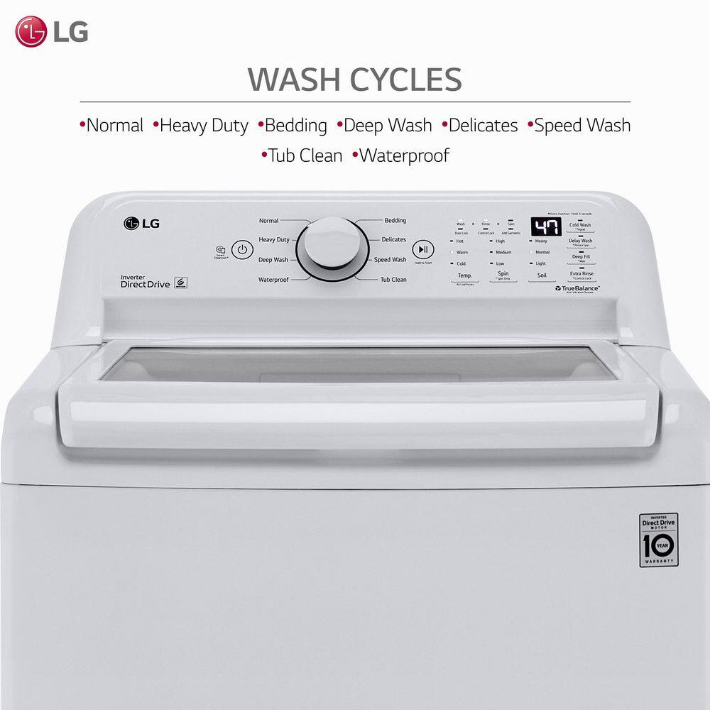 LG 4.3 Cu. Ft. Top Load Washer in White with 4-Way Agitator NeveRust Drum and TurboDrum Technology WT7005CW