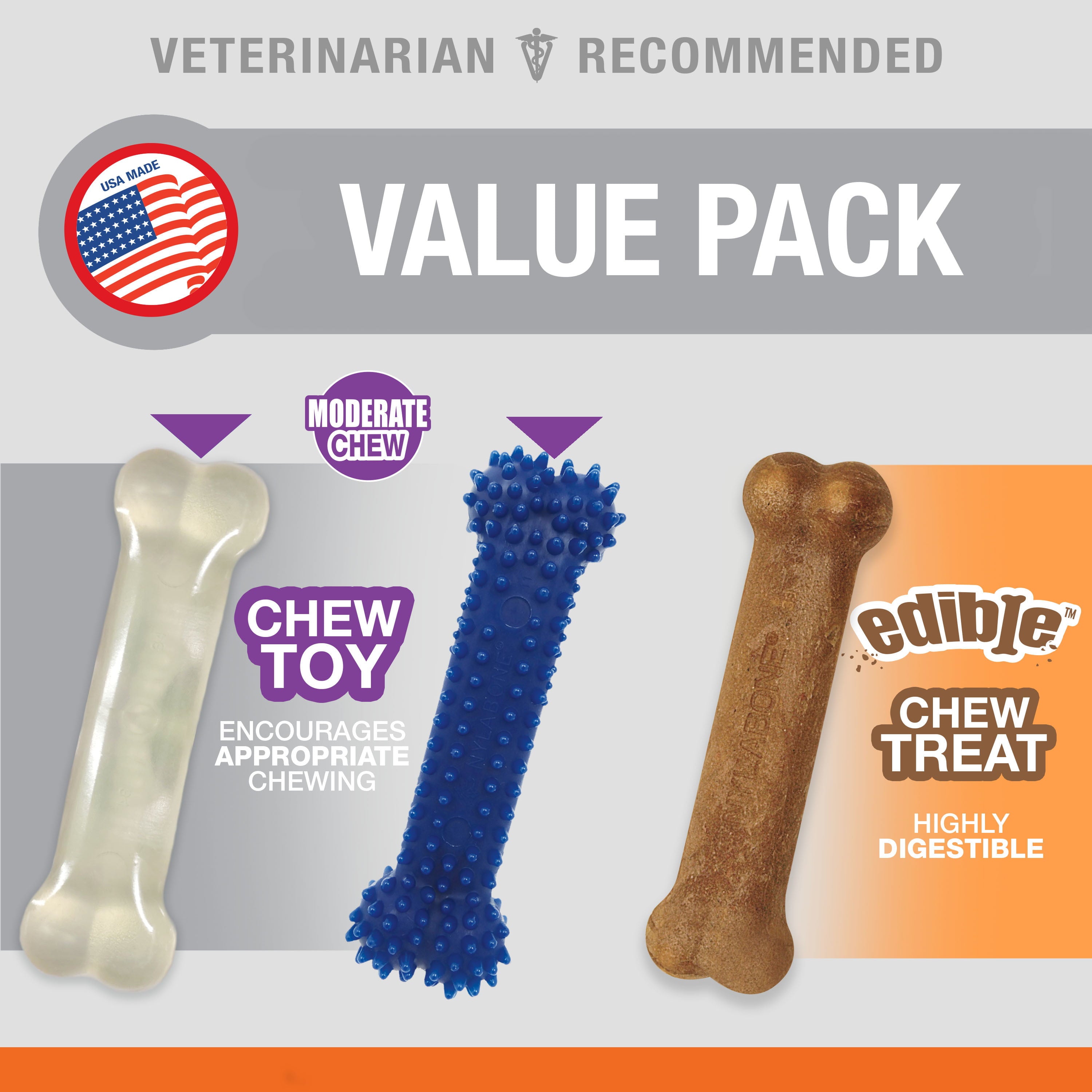 Nylabone Small Dog Value Pack 3 Count - Up to 15 lbs.