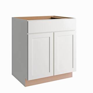 Hampton Bay Courtland Shaker 30 in. W x 24 in. D x 34.50 in. H Assembled Base Kitchen Cabinet in Polar White B30-CSW