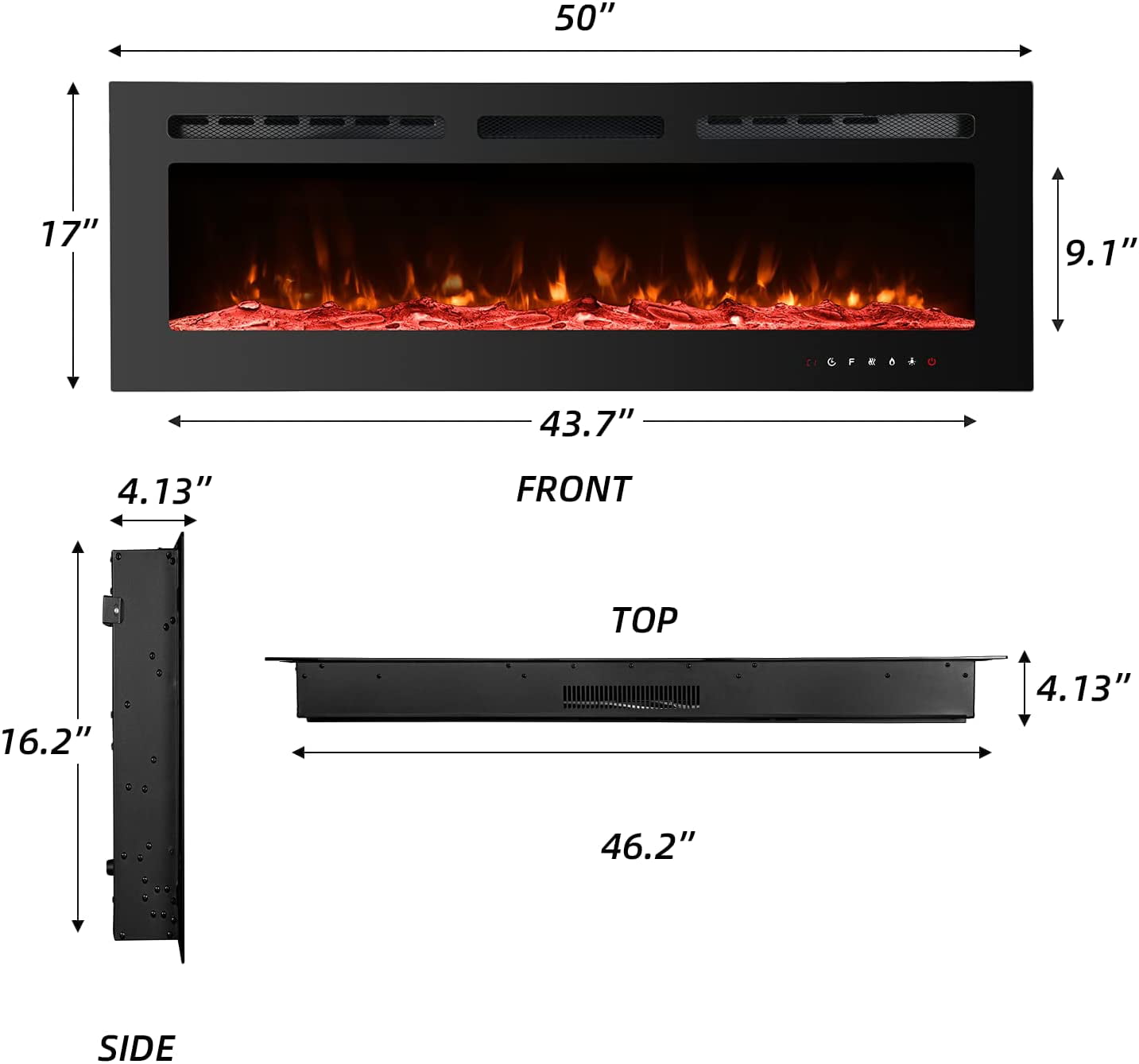 Yoleny 50 inch Electric Fireplace with Free Standing,Wall Mounted Fireplace Insert Heater with Touch Screen Control Panel ,Recessed Electric Fireplace,12 Color LED Flamer, 750/1500W