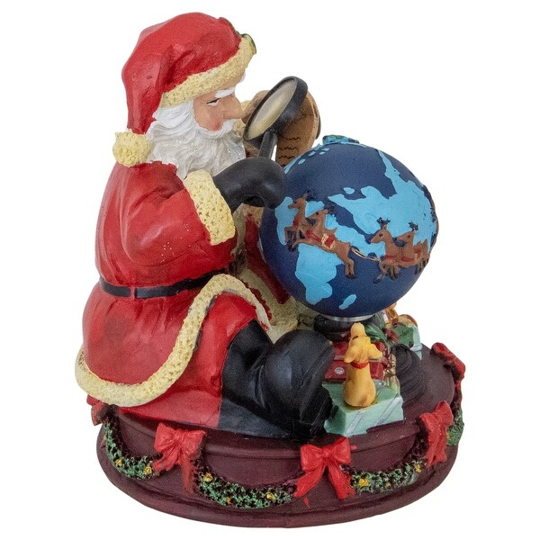 Musical Santa Claus Checking His List with a World Globe Christmas Figure