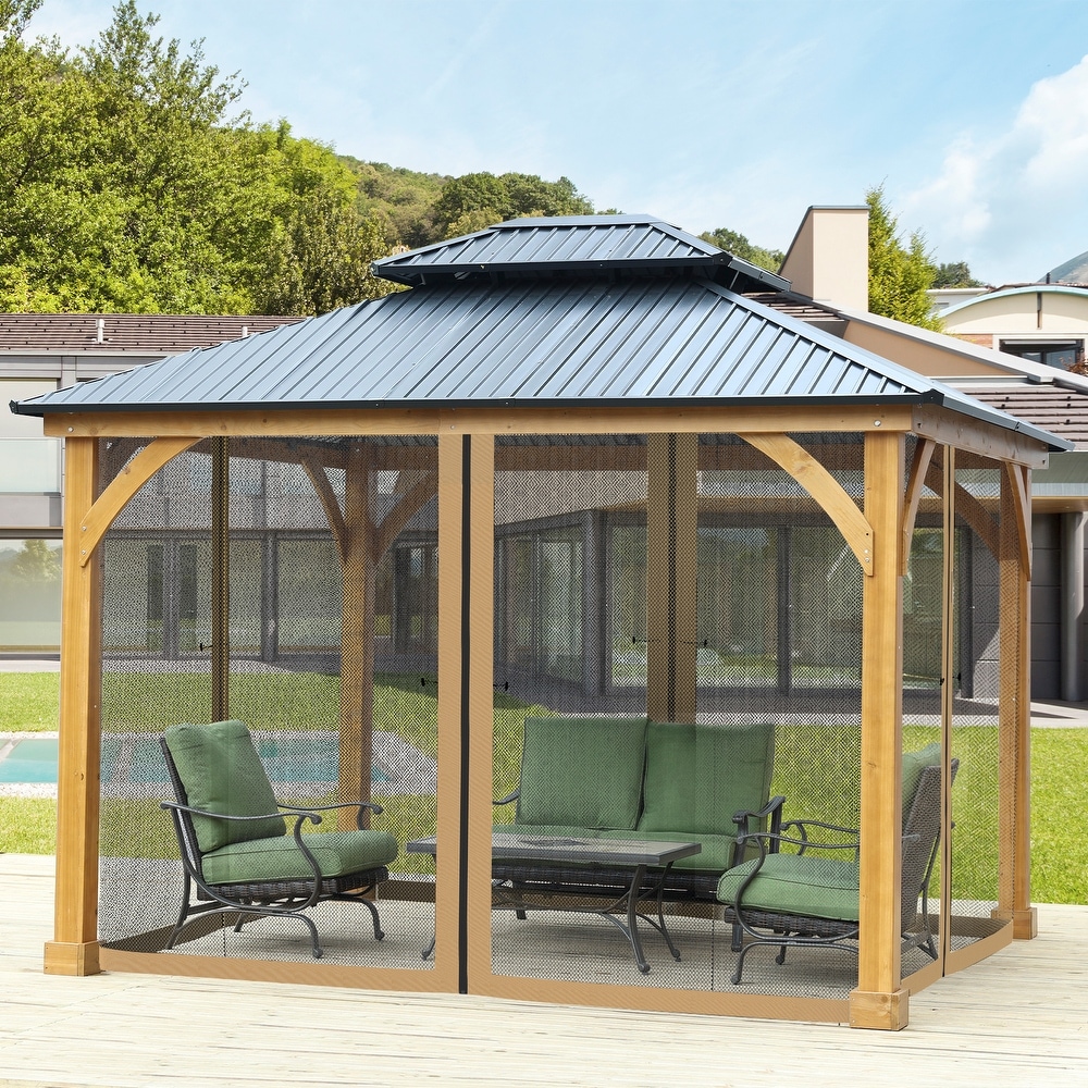 Aoodor Gazebo Netting Screen Black 12' x 12' Replacement Universal 4 Panel Sidewalls ( Only Netting)