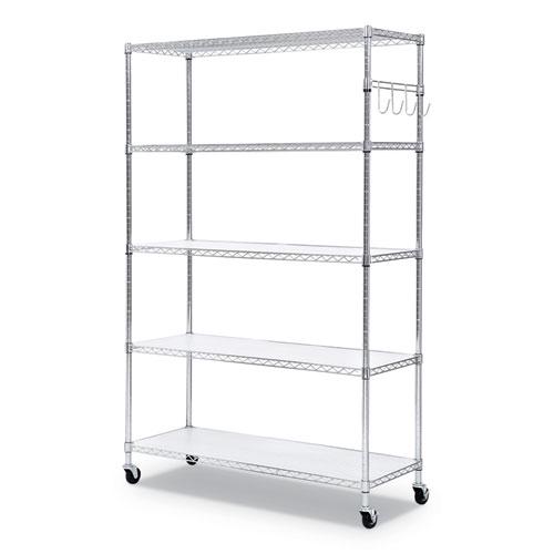 5Shelf Wire Shelving Kit With Casters And Shelf Liners 48w X 18d X 72h Silver