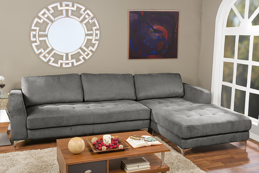 Agnew Contemporary Microfiber Right Facing Sectional Sofa   Midcentury   Sectional Sofas   by Baxton Studio  Houzz