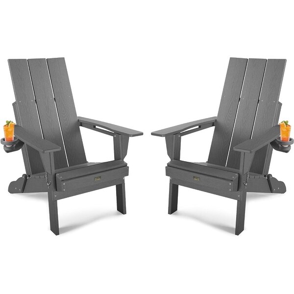 WINSOON Modern HDPE Outdoor Folding Adirondack Chair With Cup HolderSet Of 2