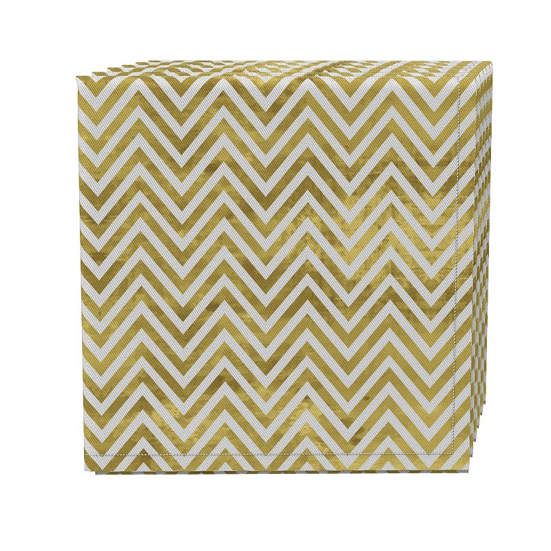 Napkin Set of 4， 100% Cotton， 20x20， Golden Chevron