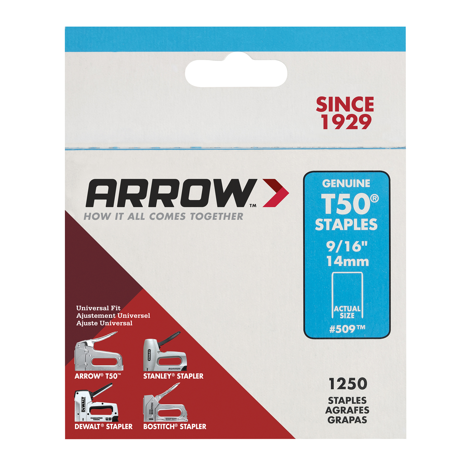 Arrow T50 3/8 in. W X 9/16 in. L 18 Ga. Flat Crown Heavy Duty Staples 1250 pk