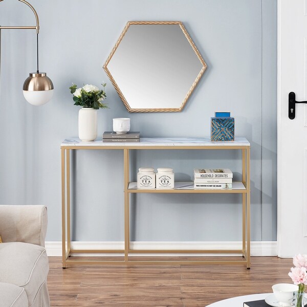 Mcombo Narrow Console Table， Sofa Table Small TV Entryway Table with Storage Shelf， Buffet Table for Hallway Living Room