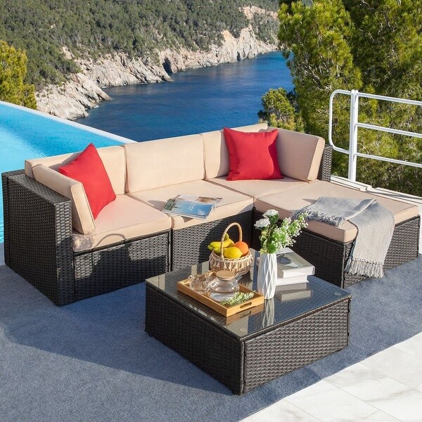 Homall 5 Pieces Wicker Patio Furniture Sets Rattan Outdoor Sectional Sofa