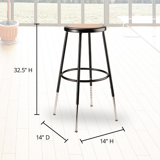 Adjustable Steel Stool With 14 quot Round Seat Pan Supports Up To 500 Pounds Black