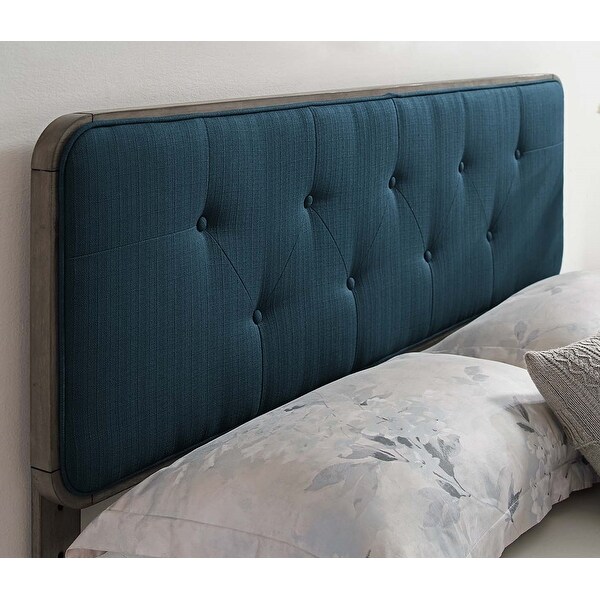 Glendale Traditional Blue Fabric Button Tufted Twin Size Grey Wooden Headboard - - 32157989