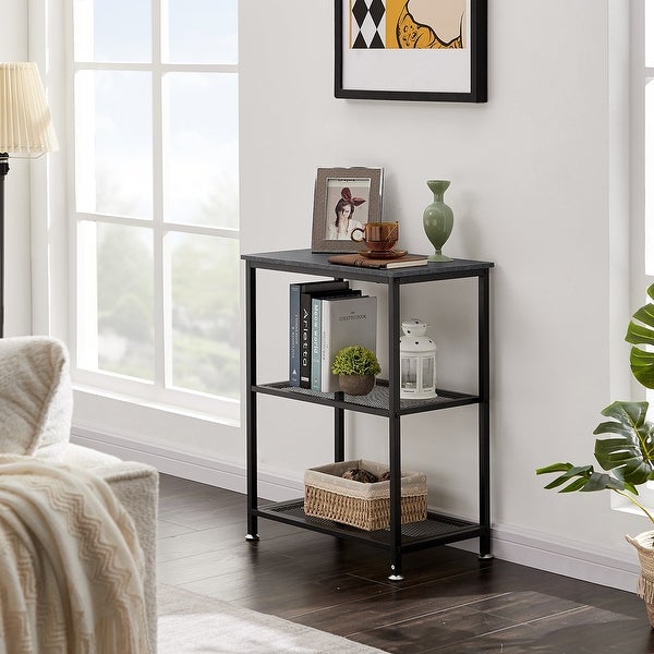 Modern End Side Tables/Nightstands with 2-Tier Metal Mesh Storage Shelf