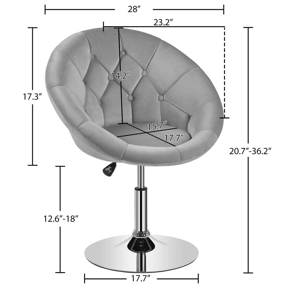 Yaheetech Contemporary Makeup Vanity Chair Height Adjustable Round Tufted Yes Barrel Swivel Accent Chair， Gray