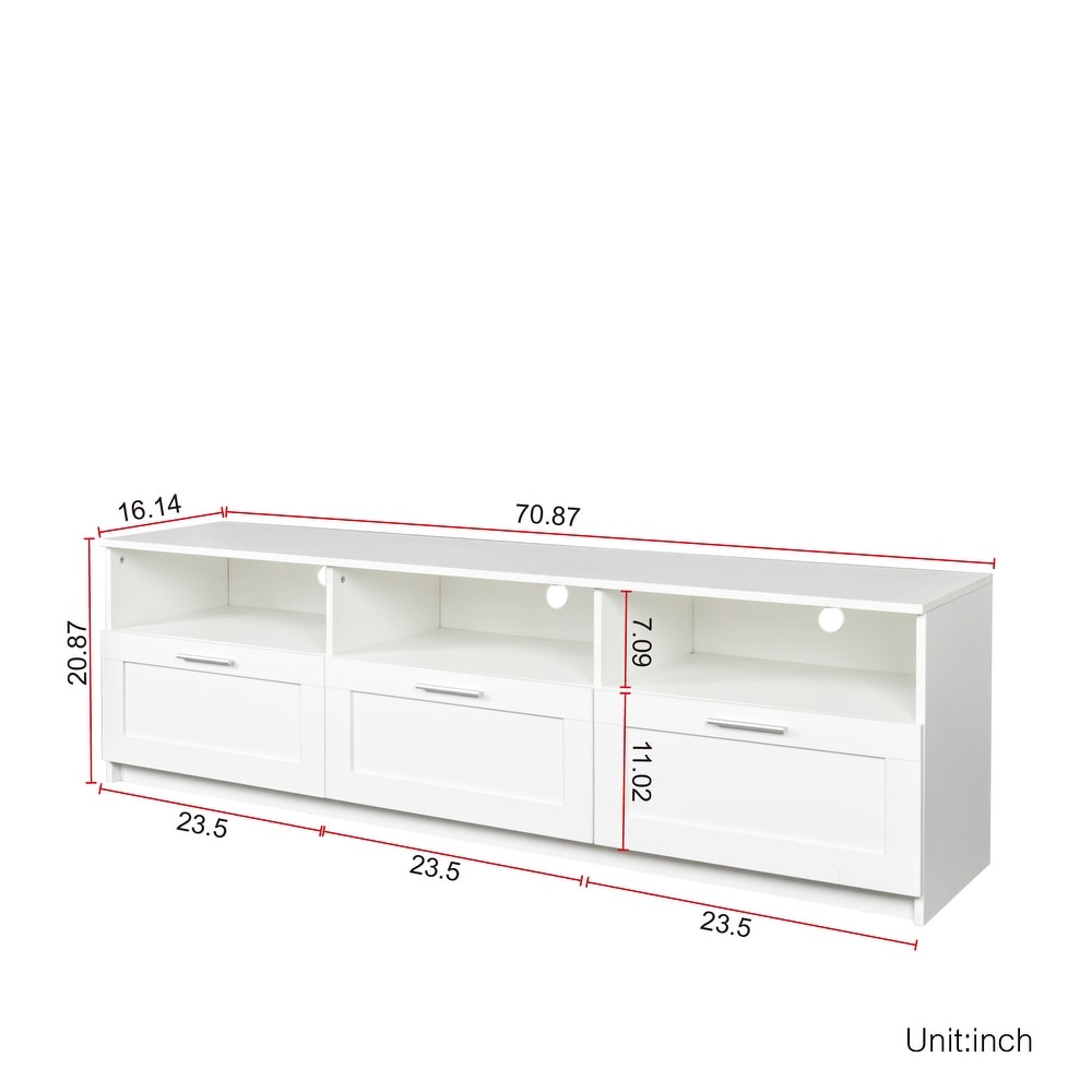 Modern TV Cabinet Stand for 80 inch TVs  Double Level Storage with 3 Open Spaces  3 Drawers