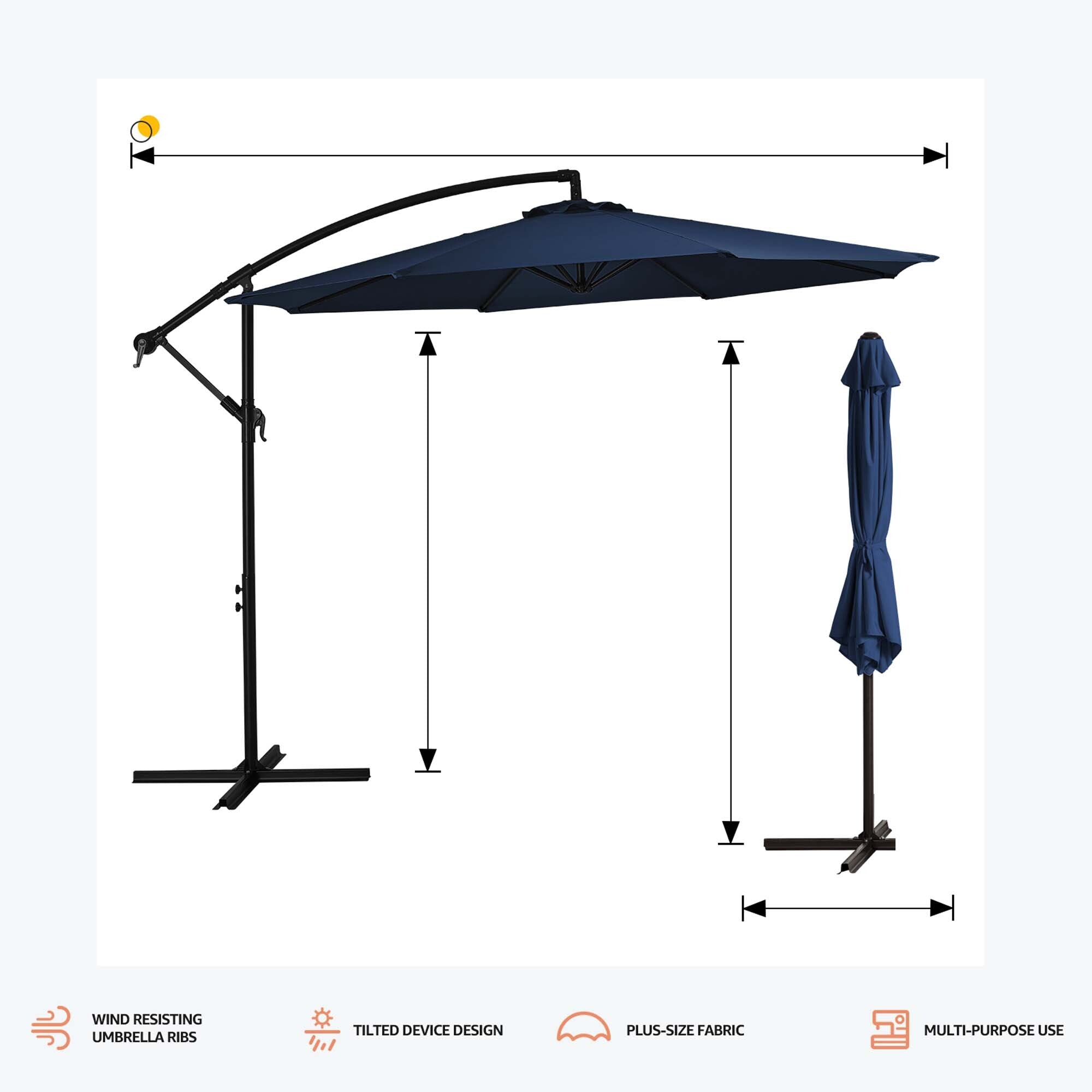 SERWALL 10ft Outdoor Hanging Offset Patio Cantilever Umbrella(No Base), Navy