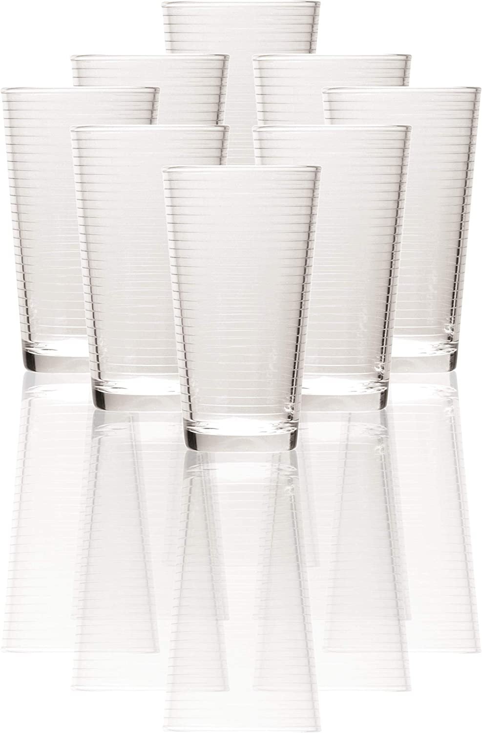 Circleware 40165 Hoop Highball Tumbler Drinking Glasses， Set of 8， Kitchen Entertainment Heavy Ice Tea Beverage Cups Glassware for Water， Beer， Juice， Bar Liquor Farmhouse Decor， 15.7 oz， Clear