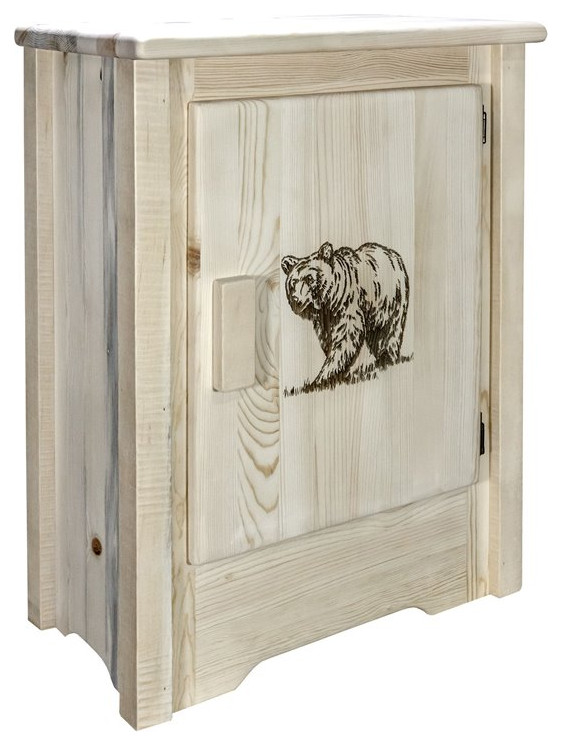 Montana Woodworks Homestead Wood Accent Cabinet with Engraved Bear in Natural   Rustic   Accent Chests And Cabinets   by Homesquare  Houzz