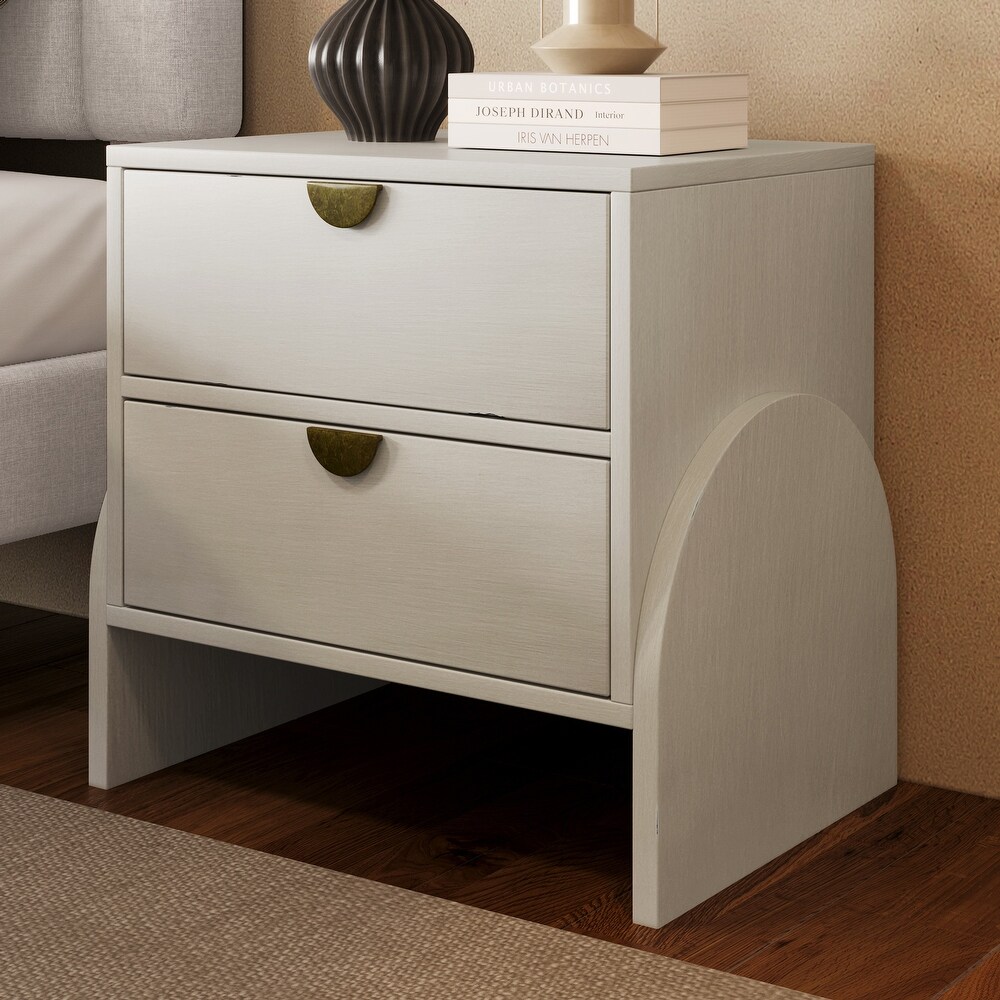 Rubber Wood 2 Drawer Bedside Table Nightstand with Arch Shape Legs