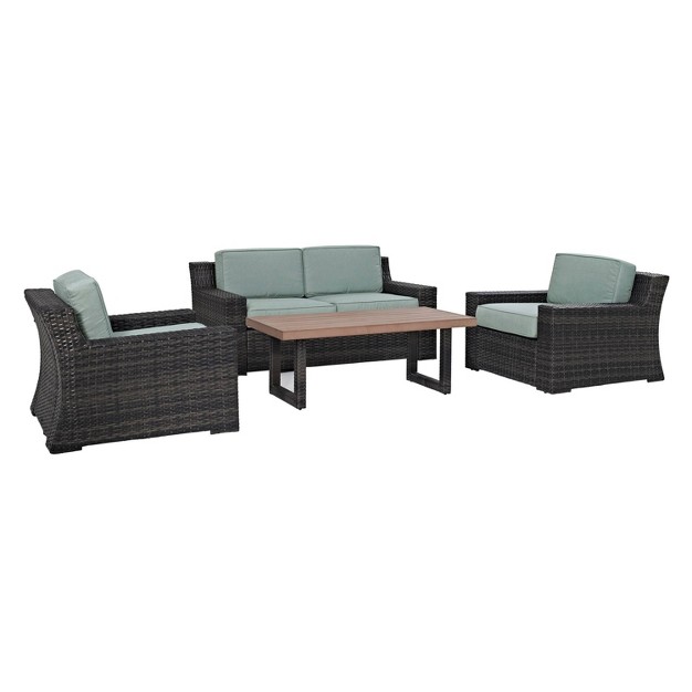 Beaufort 4pc Outdoor Wicker Seating Set Mist Crosley