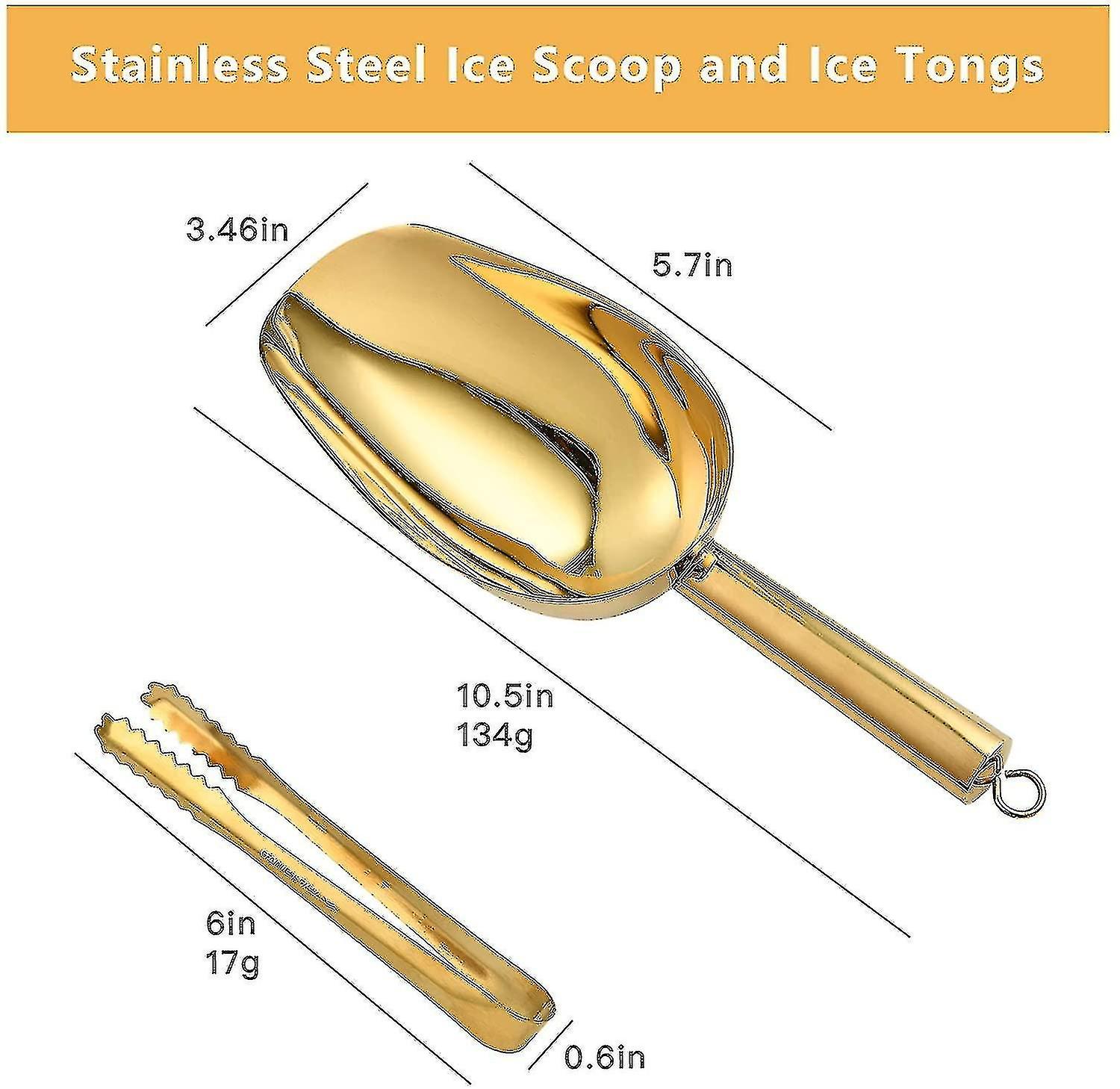 Stainless Steel Ice Scoop And Ice Tongs， Small Round Bottom Bar Ice Flour Utility Scoop