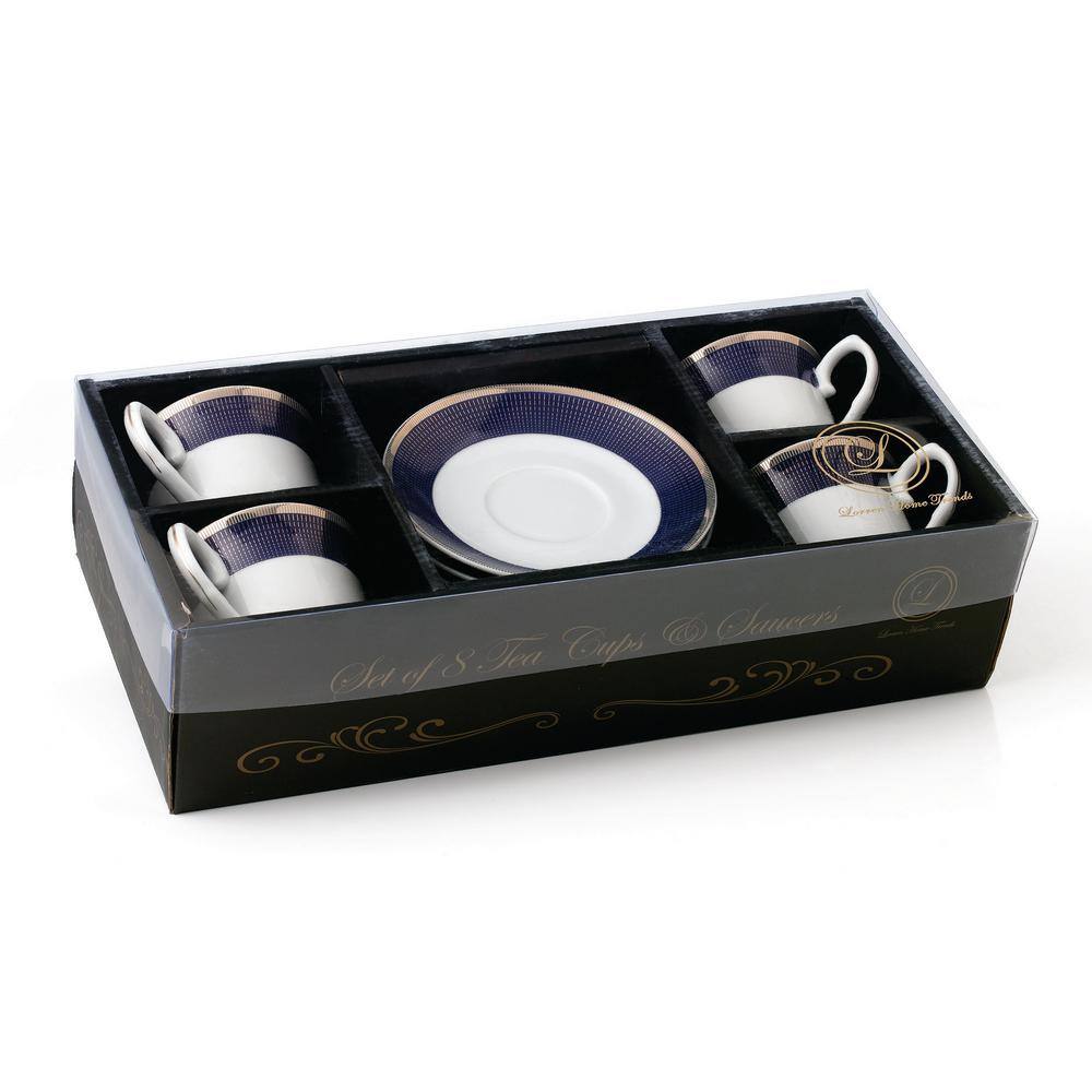 Lorren Home Trends Lorren Home 8 oz. Porcelain TeaCoffee Set Service for 4-BlueGold Midnight-4