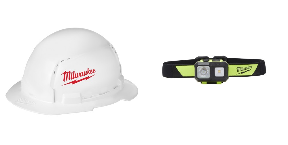 Milwaukee Full Brim Vented Hard Hat with Spot/Flood Headlamp