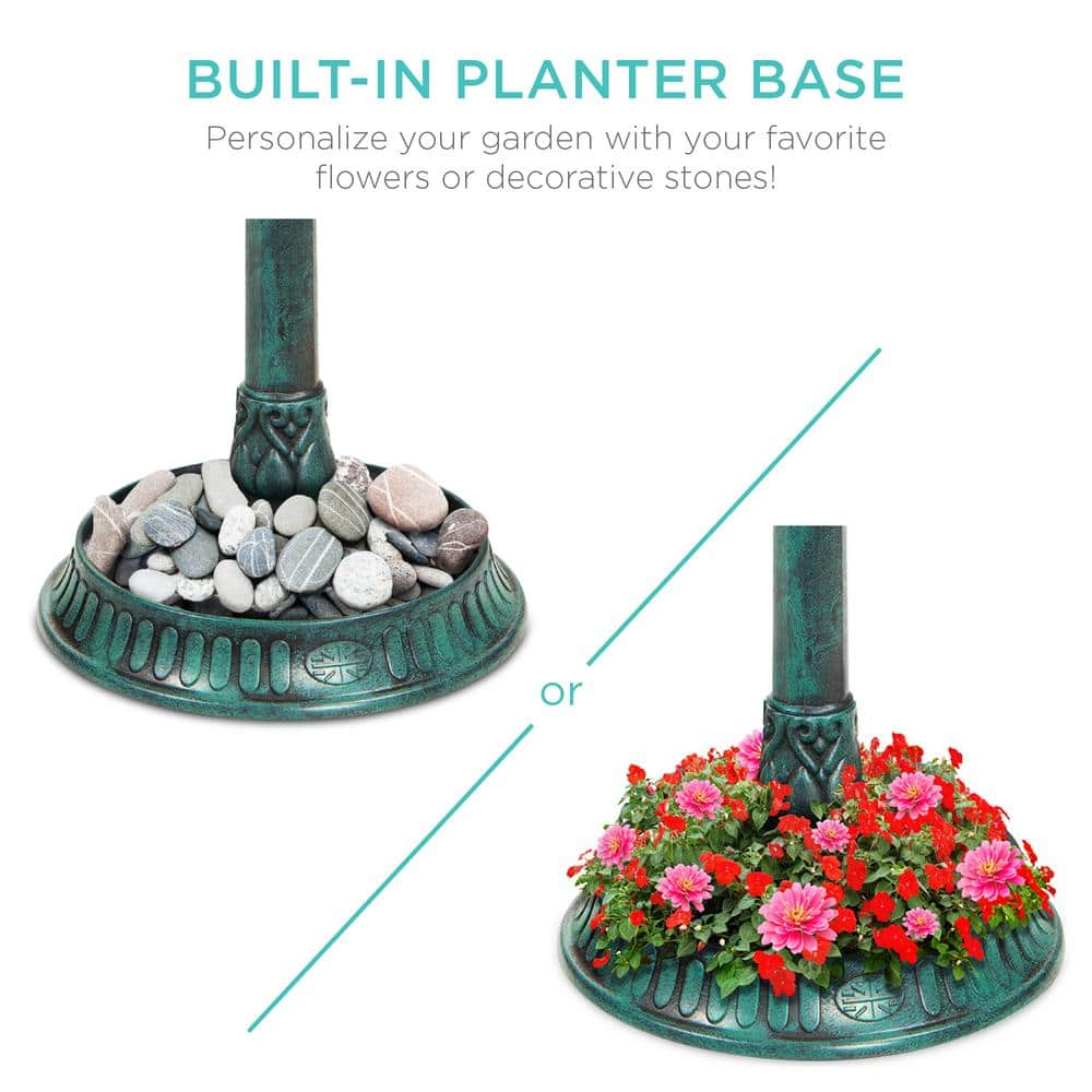 Best Choice Products Solar Green Pedestal Fountain Birdbath SKY5950