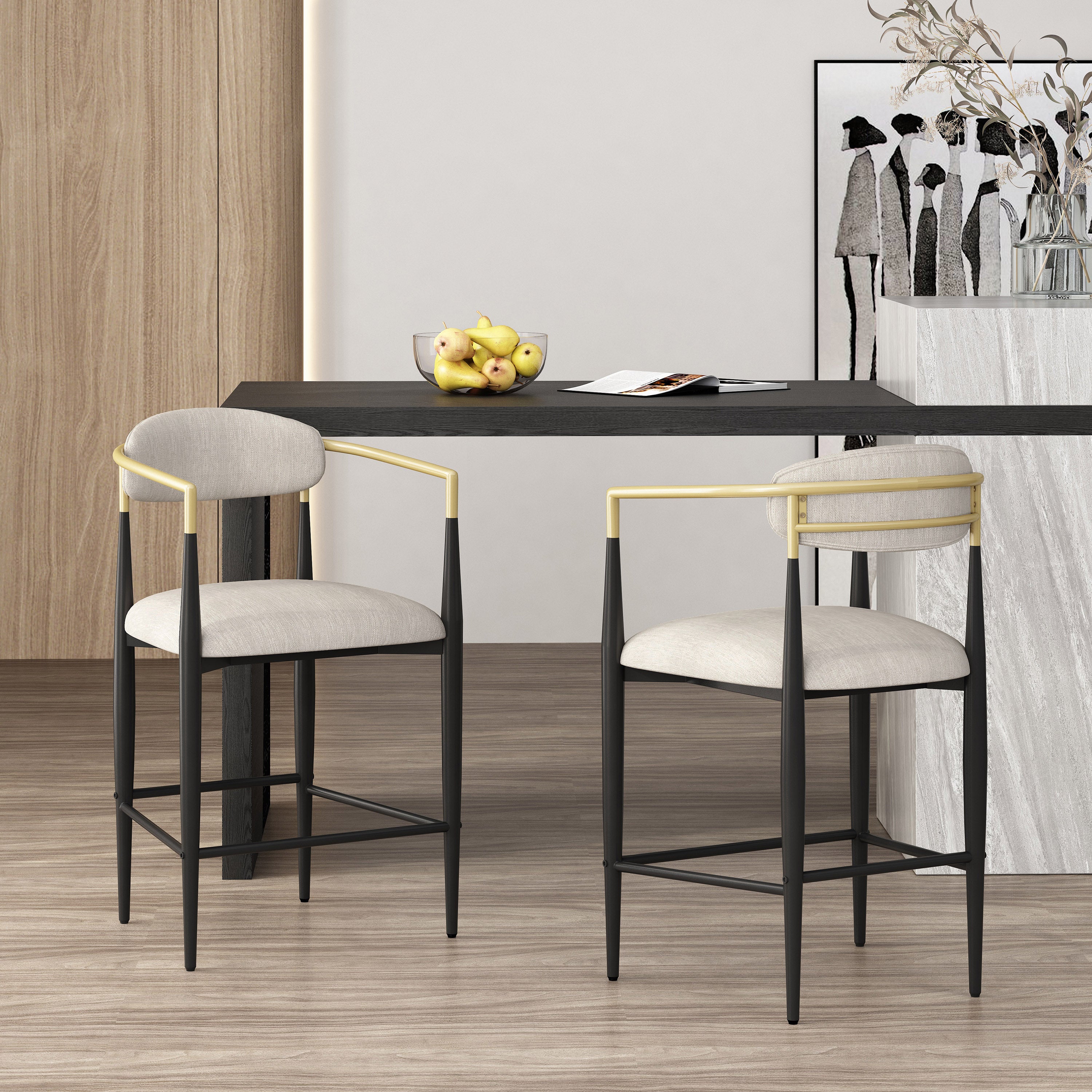 Camas Modern Fabric Upholstered Iron 25 Inch Counter Stools, Set of 2