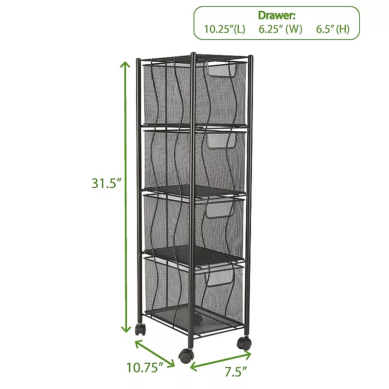 Mind Reader Rolling Storage Cabinet With Drawers