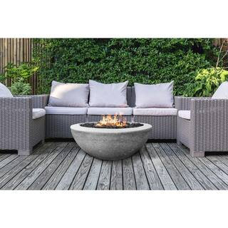 Natco Belvedere 29 in. x 12 in. Round Concrete Natural Gas Fire Pit in Pewter with 27 lbs. Bag of 0.75 in. Black Lava Rocks MS7NG