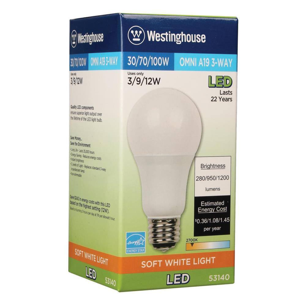 Westinghouse 3070100W Equivalent Soft White Omni A19 3-Way LED Light Bulb 5314000