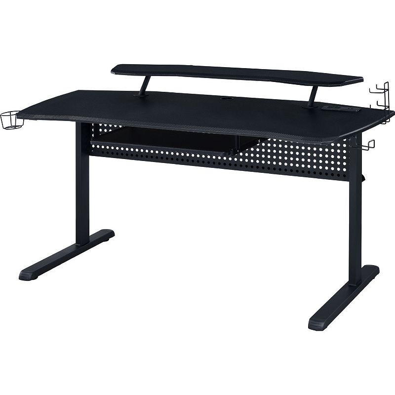 Gaming Table with USB Plugin and Headset Rack， Black