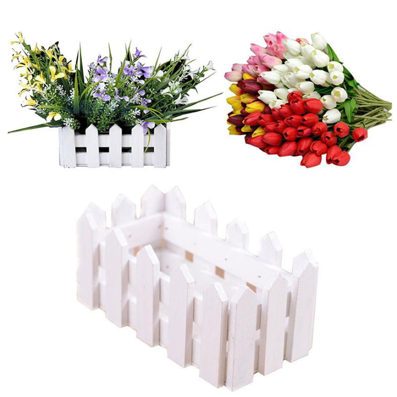 Toyfunny Wooden Flower Plant Fence Picket Storage Holder Garden Wedding Decor White