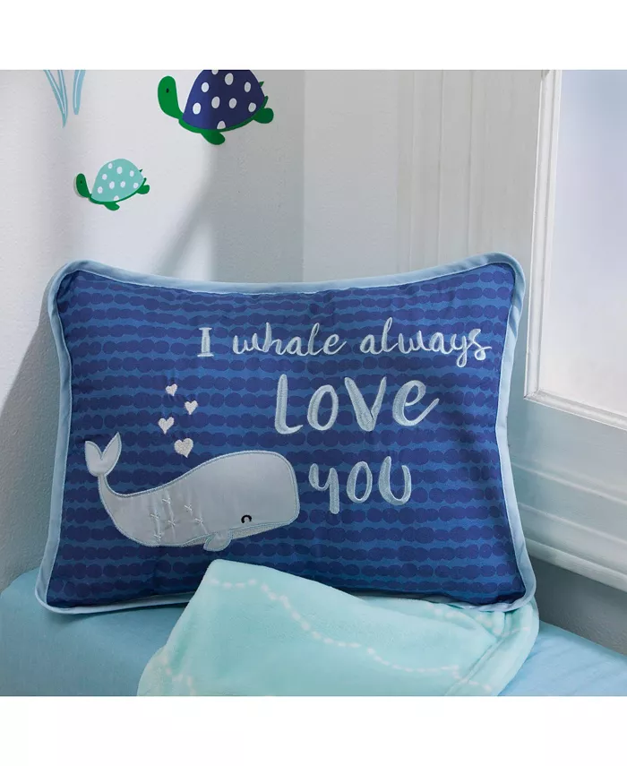 Lambs and Ivy Oceania Blue I Whale Always Love You Nautical Ocean Theme Decorative Nursery Throw Pillow