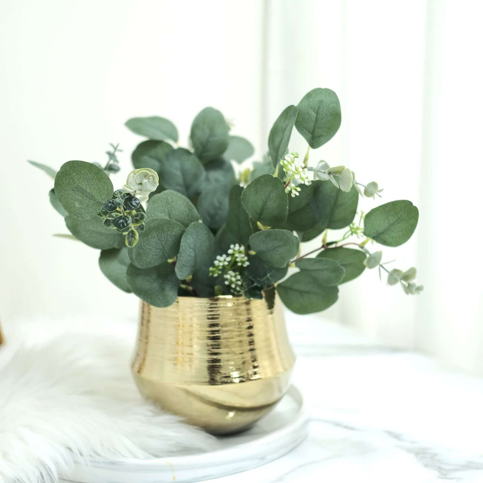 14 Stems Real Touch Artificial Eucalyptus Leaf Flower Bouquet, Faux Silver Dollar Branches, Vase Floral Arrangement 12